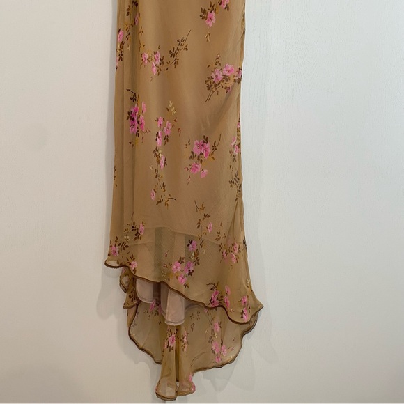 Vintage Betsy Johnson 90’s Silk Sheer Asymmetrical Floral Midi Dress Siz… - Picture 4 of 8
